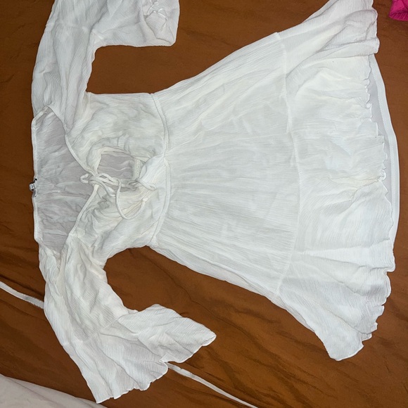 White Flowy Off the Shoulder Dress - Picture 1 of 3